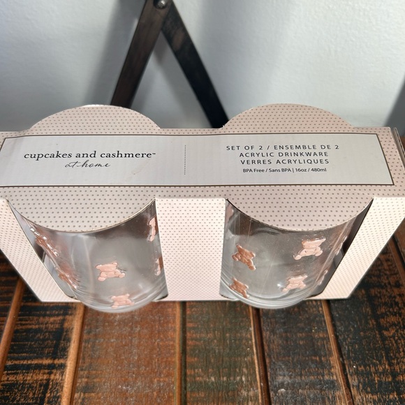 Cupcakes And Cashmere At Home TEDDY BEAR Acrylic Glasses Set Of 2 NEW - Picture 2 of 6